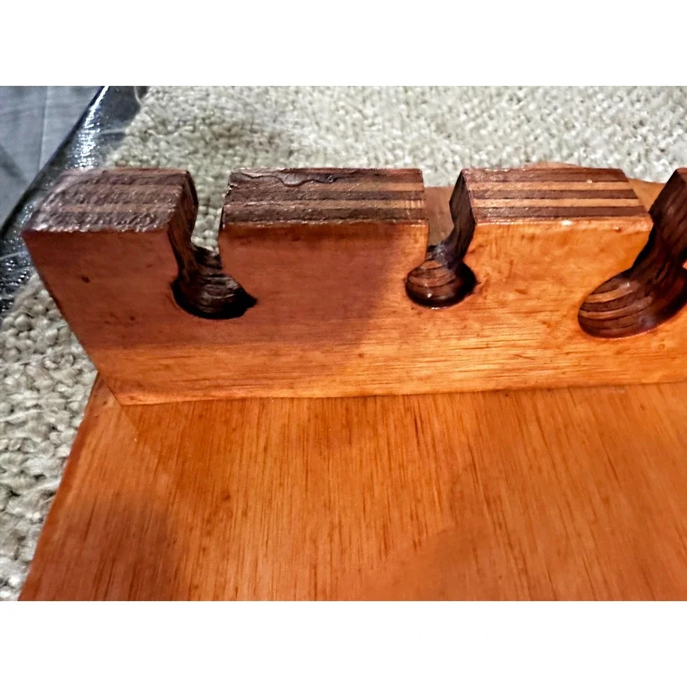 Brown Wood Wall Shelf/Rack with Bow Cutout/Spoon Display/Votive Holder/Hooks
